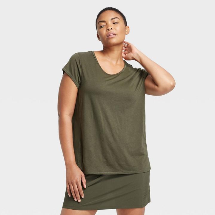 Women's Cap Sleeve Perforated T-shirt - All In Motion Olive Green S, Women's, Size: Small, Green Green