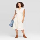 Women's Plus Size Short Sleeve V-neck Ruffle Hem Midi Dress - Universal Thread Cream (ivory)