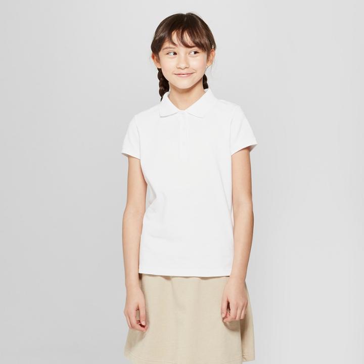 Petitegirls' Short Sleeve Stain Release Uniform Polo Shirt - Cat & Jack White M, Girl's,