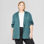 Women's Plus Size Plaid Long Sleeve Oversized Slouchy Blazer - Prologue Green