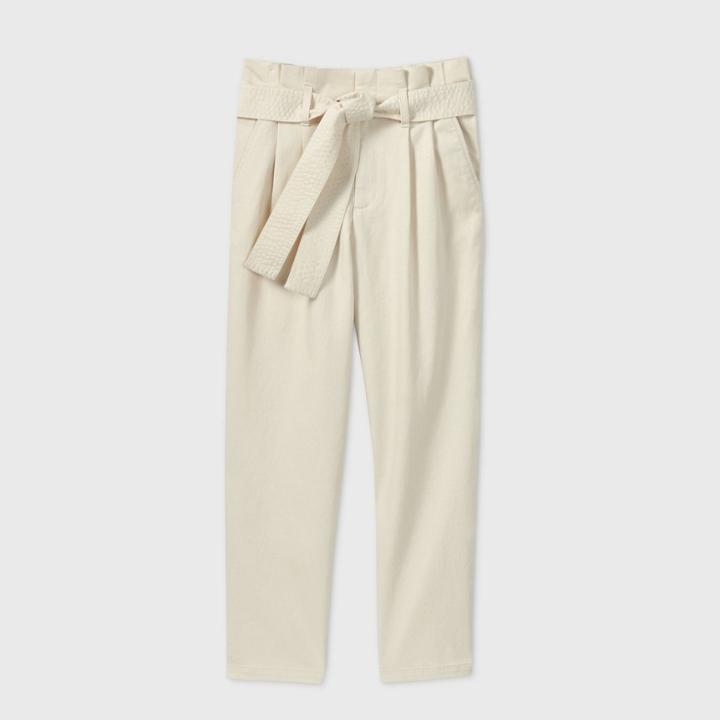 Women's Tie Waist Paperbag Pants - A New Day Cream