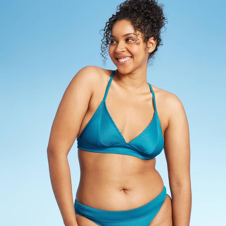 Women's Ribbed Triangle Bikini Top - Xhilaration Turquoise L, Women's,