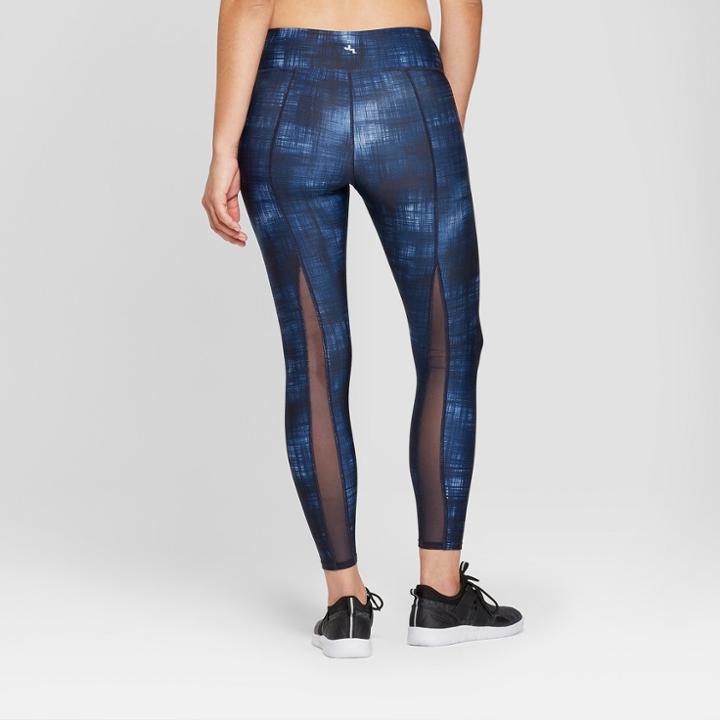 Women's Performance Crosshatch Plaid 7/8 Mesh Back Leggings - Joylab Blue