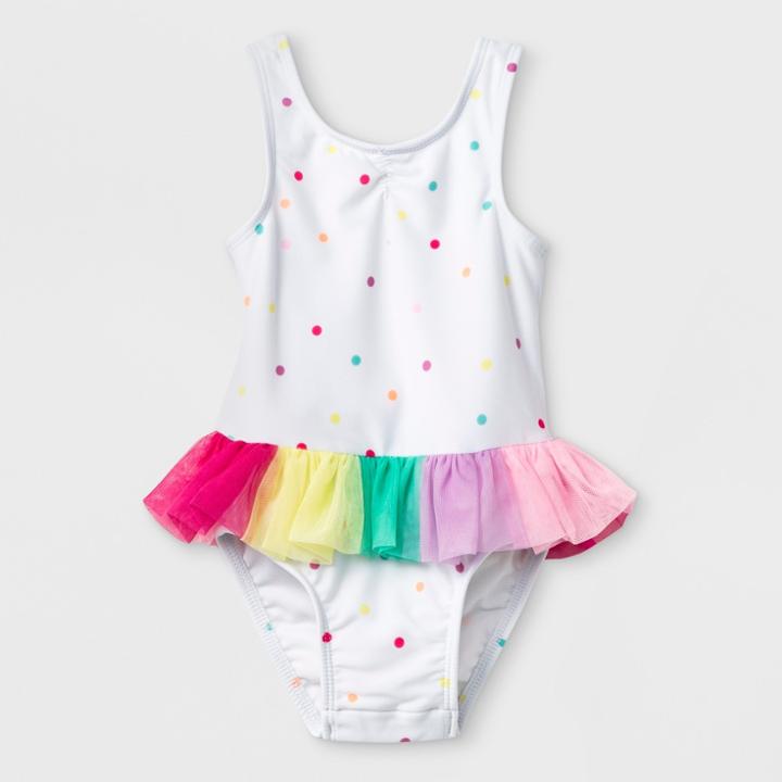 Baby Girls' One Piece Swimsuit With Tutu And Bow Back - Cat & Jack White