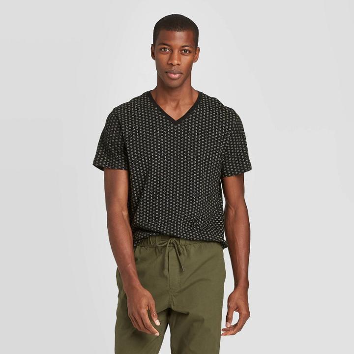 Men's Galaxy Print Standard Fit Short Sleeve V-neck Novelty T-shirt - Goodfellow & Co Black S, Men's,