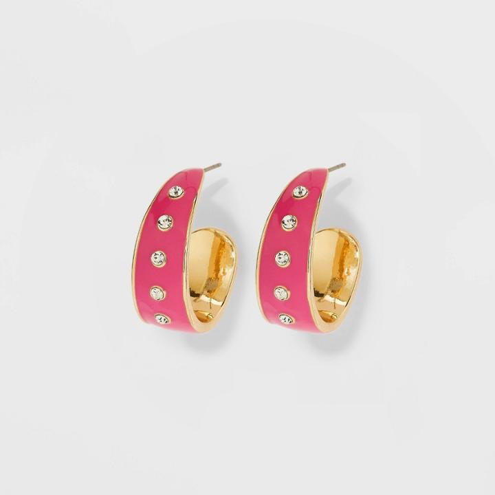 Sugarfix By Baublebar Rhinestone Enamel Huggie Hoop Earrings - Pink