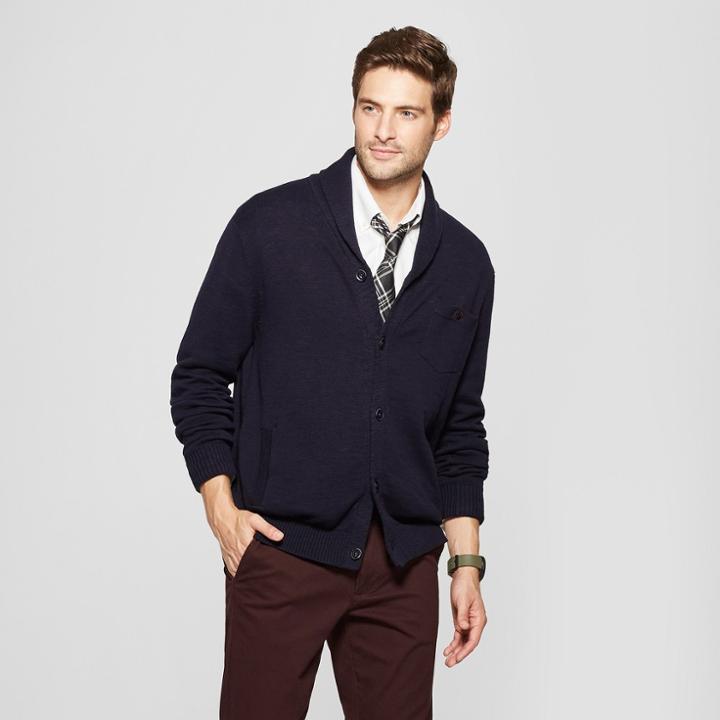 Men's Mid Weight Shawl Button-up Cardigan - Goodfellow & Co Federal Blue
