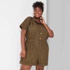 Target Women's Plus Size Short Sleeve Button Front Utility Romper - Wild Fable Olive (green)