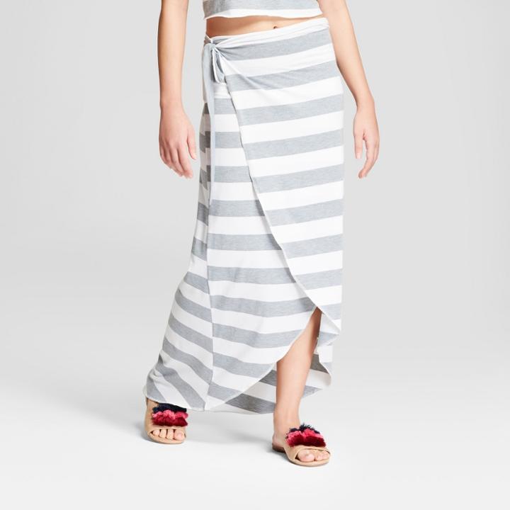 Women's Striped Wrap Front Tie Maxi Skirt - Love @ First Sight (juniors') Gray