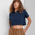 Women's Short Sleeve Boxy Cropped Polo T-shirt - Wild Fable Navy