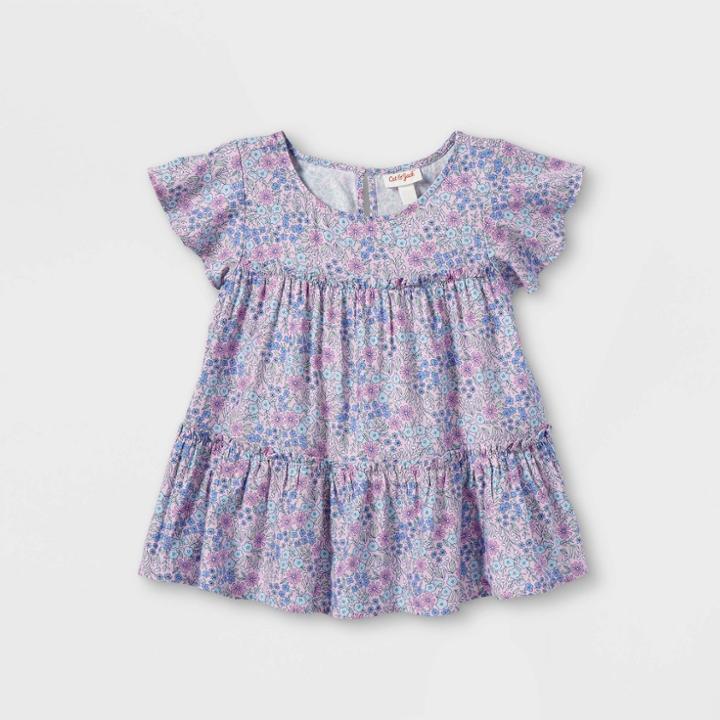 Girls' Printed Tiered Short Sleeve Woven Top - Cat & Jack