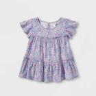 Girls' Printed Tiered Short Sleeve Woven Top - Cat & Jack