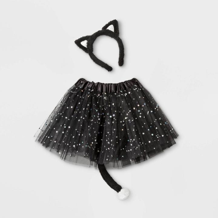 Toddler Girls' Cat Skirt & Tail Costume Accessory Set - Cat & Jack Black 2t-4t,