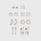 Zinc Stud Earring Set 8pc- A New Day Silver, Women's,