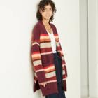 Women's Striped Open-front Cardigan - A New Day Burgundy/cream/red