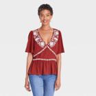 Women's Short Sleeve Embroidered Top - Knox Rose