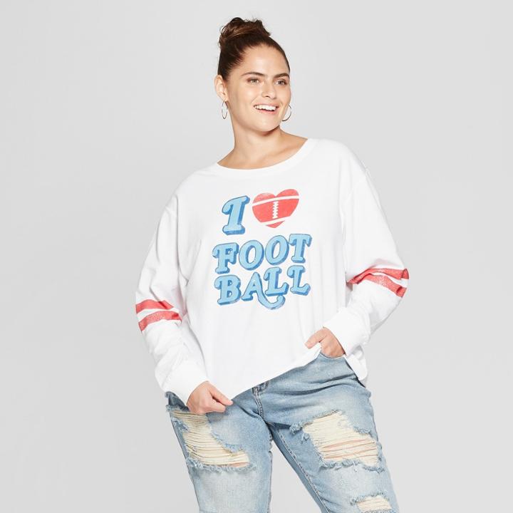 Women's Plus Size I Heart Football Graphic Sweatshirt - Modern Lux (juniors') White