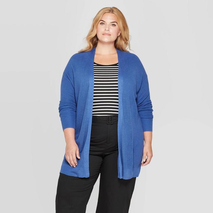 Women's Plus Size Long Sleeve Open Layering Lightweight Cardigan - Ava & Viv Blue