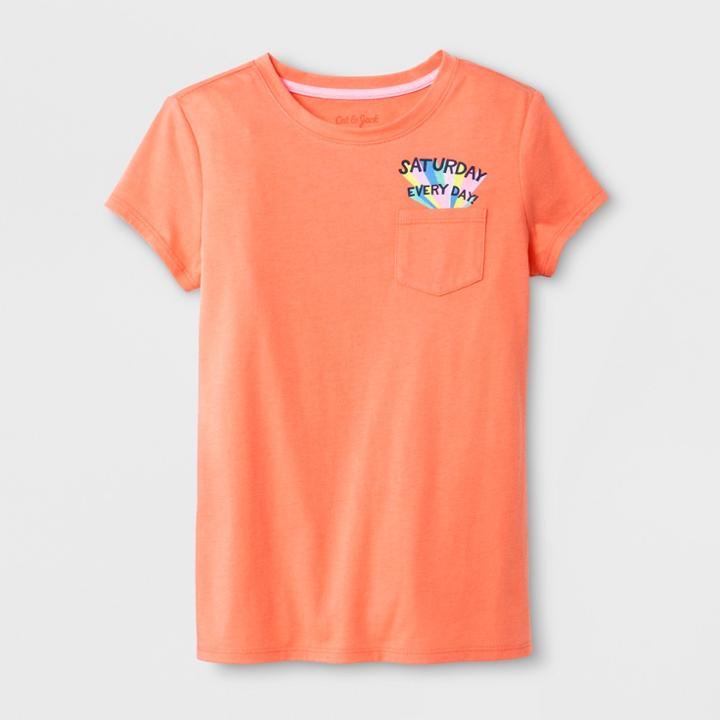Girls' Short Sleeve Saturday Every Day Graphic Pocket T-shirt - Cat & Jack Orange