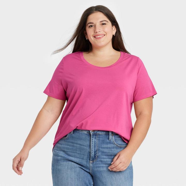 Women's Plus Size Essential Relaxed Scoop Neck T-shirt - Ava & Viv Pink