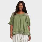 Women's Plus Size Floral Print Scoop Neck Short Sleeve Top - Knox Rose Olive