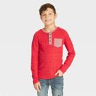 Boys' Long Sleeve Double Knit Henley T-shirt - Cat & Jack Bright Red
