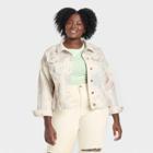 Women's Plus Size Denim Jacket - Universal Thread Cream Floral 1x, Ivory Floral