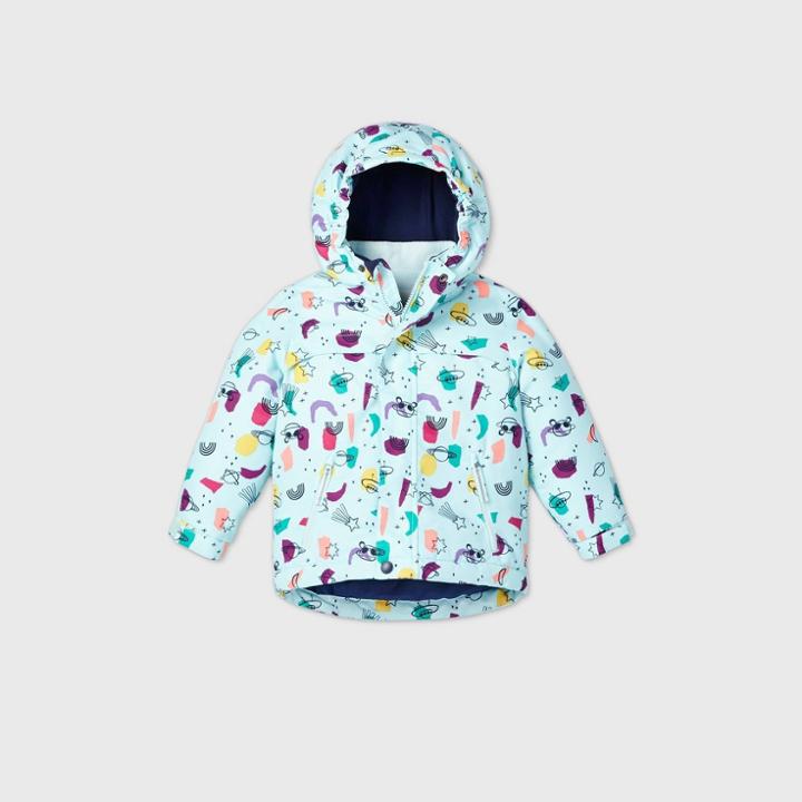 Toddler Girls' Geometric Print 3-in-1 Jacket - Cat & Jack Mint Blue 12m, Blue/green