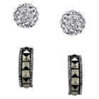 Target Silver Plated Marcasite And Crystall Pave Ball Duo Earring Set, Women's, Silver/metallic