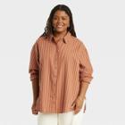 Women's Plus Size Long Sleeve Oversized Button-down Shirt - Universal Thread Tan