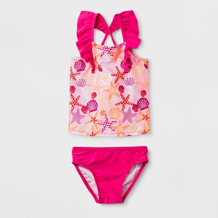 Toddler Girls' Ruffle Strap Tankini Set - Cat & Jack Pink