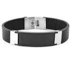 West Coast Jewelry Men's Crucible Blackplated Stainless Steel Black Leather Id Bracelet, Black/silver