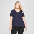 Women's Plus Size Ruched Back Short Sleeve T-shirt- Ava & Viv Navy (blue) X