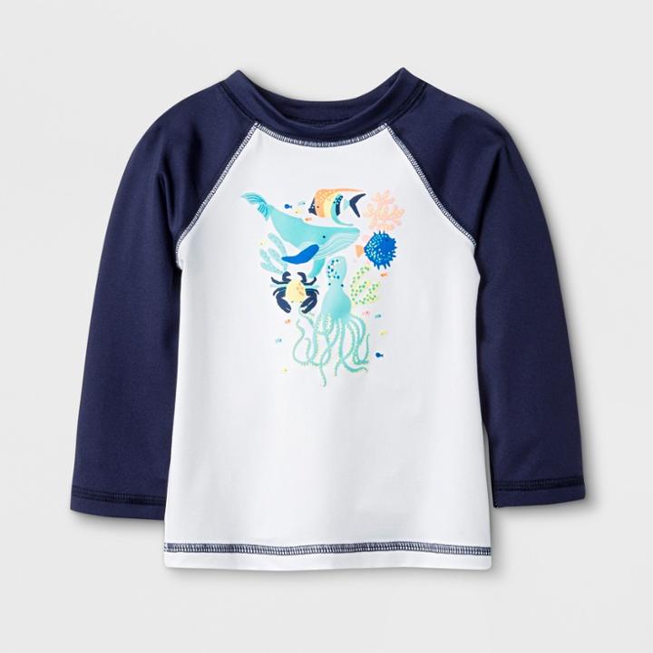 Baby Boys' Long Sleeve Sea Creatures Raglan Rash Guard - Cat & Jack Navy 9m, Boy's, Blue