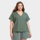 Women's Plus Size Short Sleeve Blouse - Universal Thread Green Olive