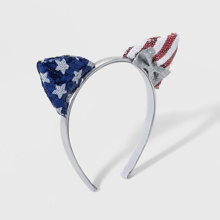 Girls' Fourth Of July Sequin Cat Ear Headband With Stars - Cat & Jack, Size: Small,