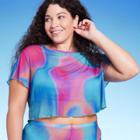 Women's Mesh Cover Up Short Sleeve Crop Top - Wild Fable Multi Marble Print