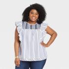Women's Plus Size Striped Flutter Short Sleeve Embroidered Top - Knox Rose Navy