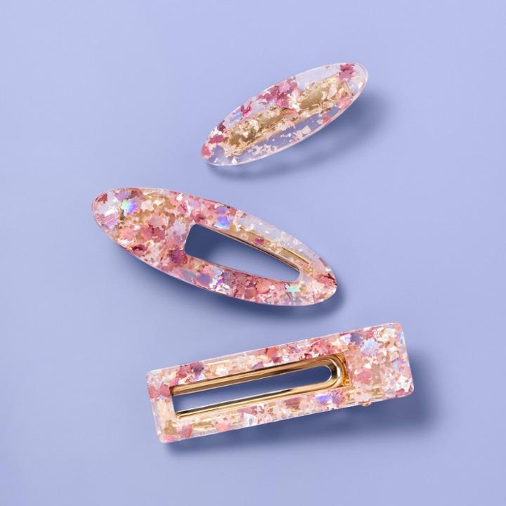 Girls' 3pk Metallic Foil Flecked Hair Clips - More Than Magic , Women's, Gold Clear