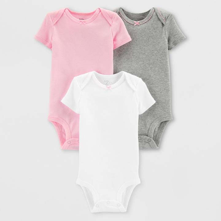 Little Planet By Carter's Baby Girls' 3pk Bodysuits - Pink/white/gray