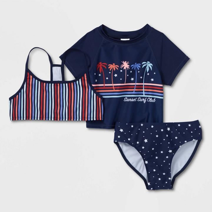 Girls' 3pc Sunset Print Rash Guard Set - Art Class