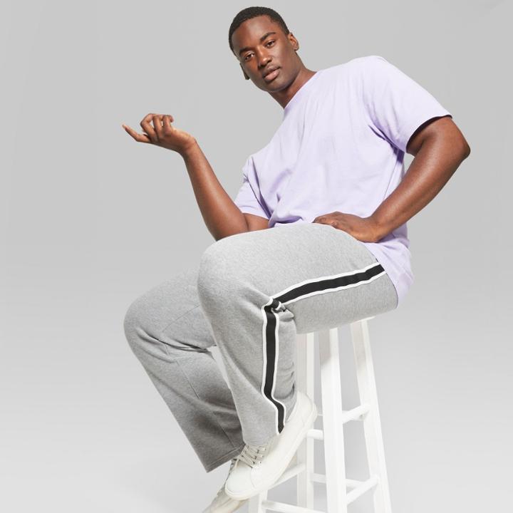 Men's Big & Tall Striped Athletic Sweatpants - Original Use Casual Gray