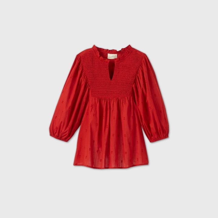Women's Button-front Peasant Top - Universal Thread Red