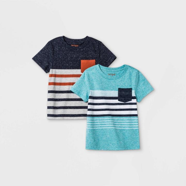 Toddler Boys' 2pk Striped Short Sleeve T-shirt - Cat & Jack Navy/teal
