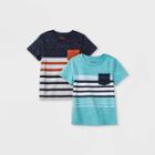 Toddler Boys' 2pk Striped Short Sleeve T-shirt - Cat & Jack Navy/teal