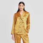 Women's Animal Print Long Sleeve V-neck Silky Blazer Blouse - Who What Wear Yellow