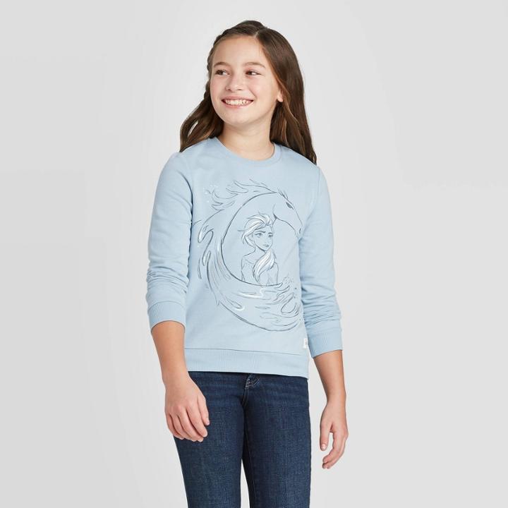 Disney Girls' Frozen 2 Elsa Water Nock Crew T-shirt - Sky Blue S, Girl's,
