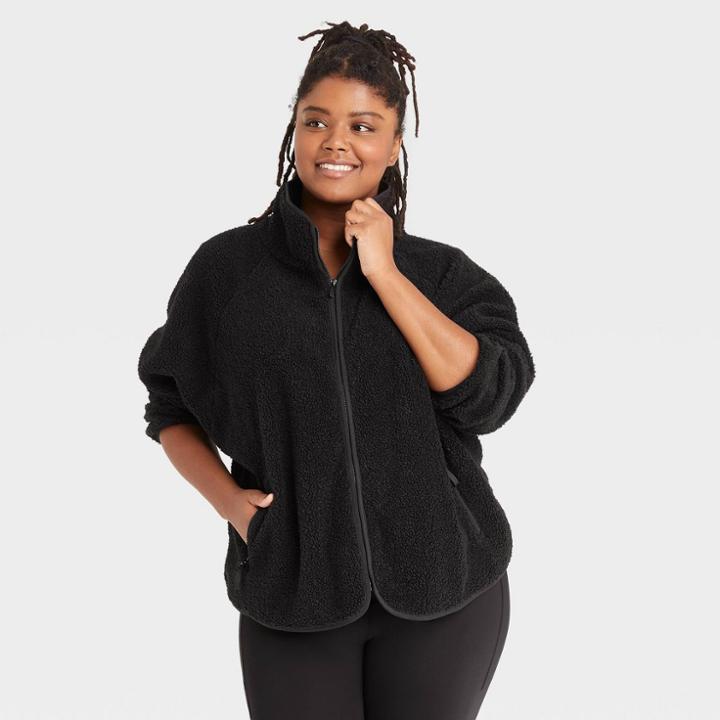 Women's Plus Size Sherpa Cropped Jacket - All In Motion Black