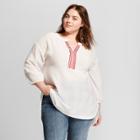 Women's Plus Size Embroidered Three Quarter Length Sleeve Tunic - Universal Thread White