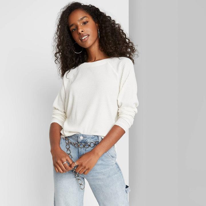 Women's Long Sleeve Waffle T-shirt - Wild Fable Ivory